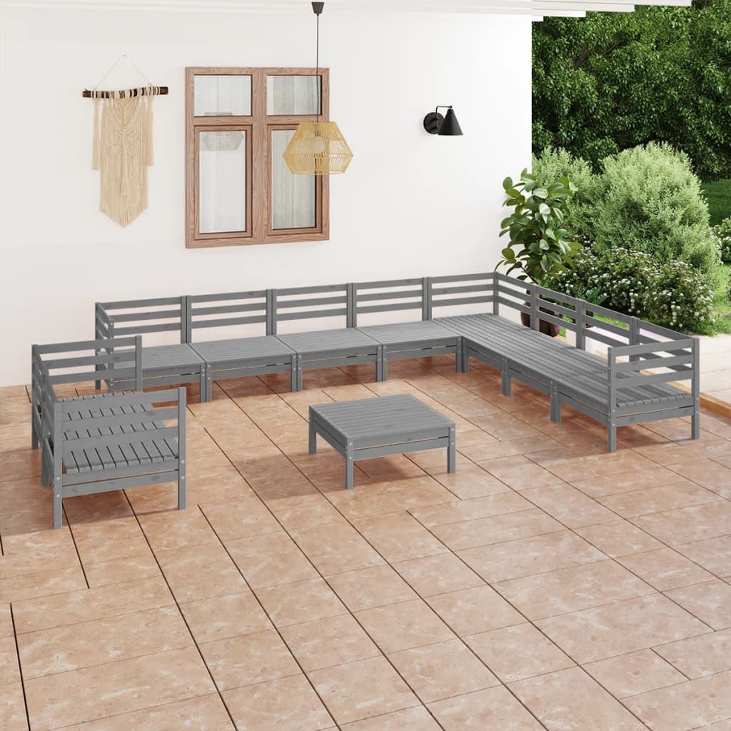 11 pcs conjunto lounge de jardim pinho maciço cinzento - Leva - Me - Contigo