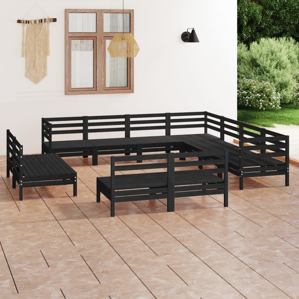 11 pcs conjunto lounge de jardim pinho maciço preto - Leva - Me - Contigo