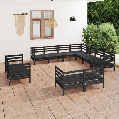 11 pcs conjunto lounge de jardim pinho maciço preto - Leva - Me - Contigo