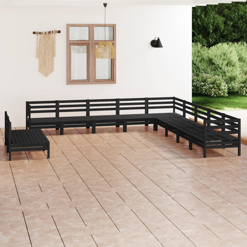 11 pcs conjunto lounge de jardim pinho maciço preto - Leva - Me - Contigo