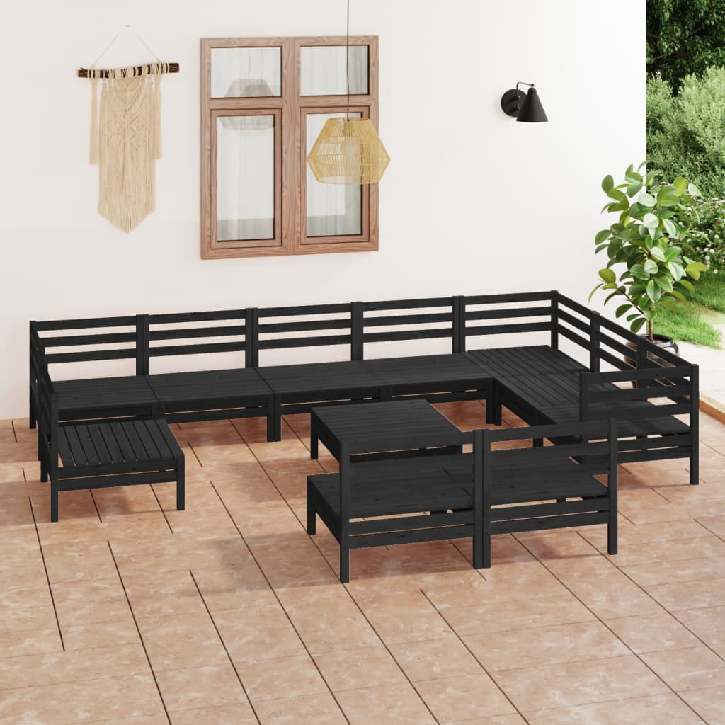 11 pcs conjunto lounge de jardim pinho maciço preto - Leva - Me - Contigo