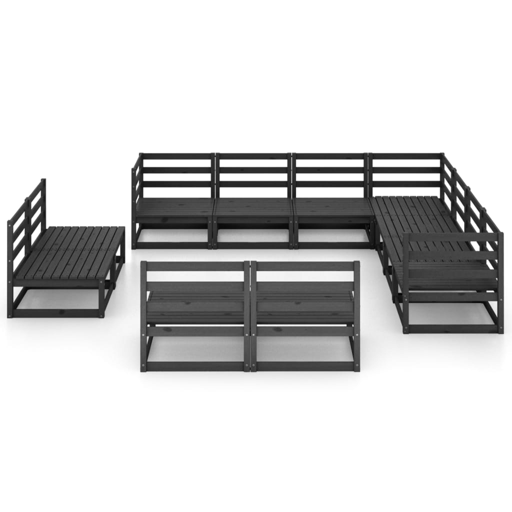 11 pcs conjunto lounge de jardim pinho maciço preto - Leva - Me - Contigo