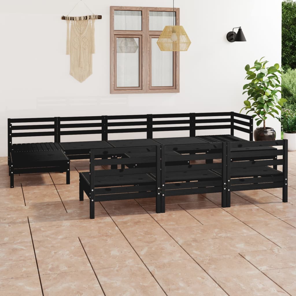 11 pcs conjunto lounge de jardim pinho maciço preto - Leva - Me - Contigo