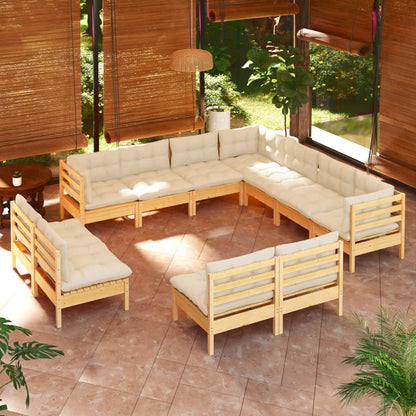 11 pcs conjunto lounge jardim c/ almofadões creme pinho maciço - Leva - Me - Contigo