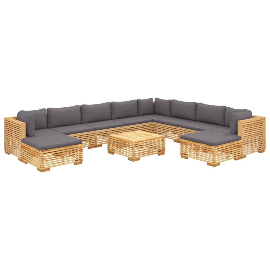 11 pcs conjunto lounge jardim c/ almofadões madeira teca maciça - Leva - Me - Contigo