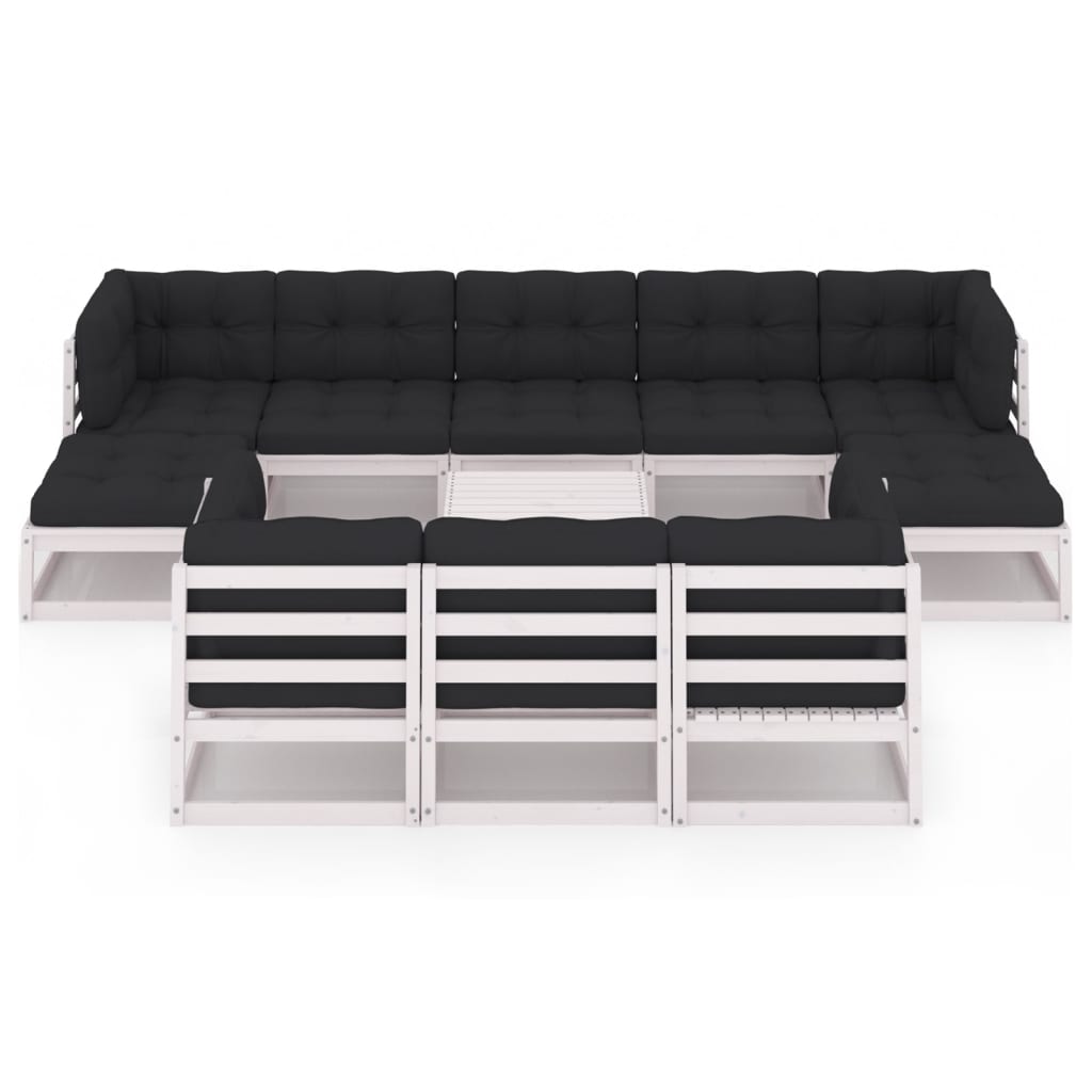 11 pcs conjunto lounge jardim c/ almofadões pinho maciço branco - Leva - Me - Contigo