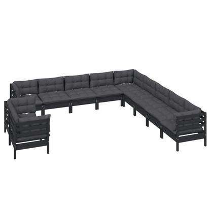 11 pcs conjunto lounge jardim c/ almofadões pinho maciço preto - Leva - Me - Contigo