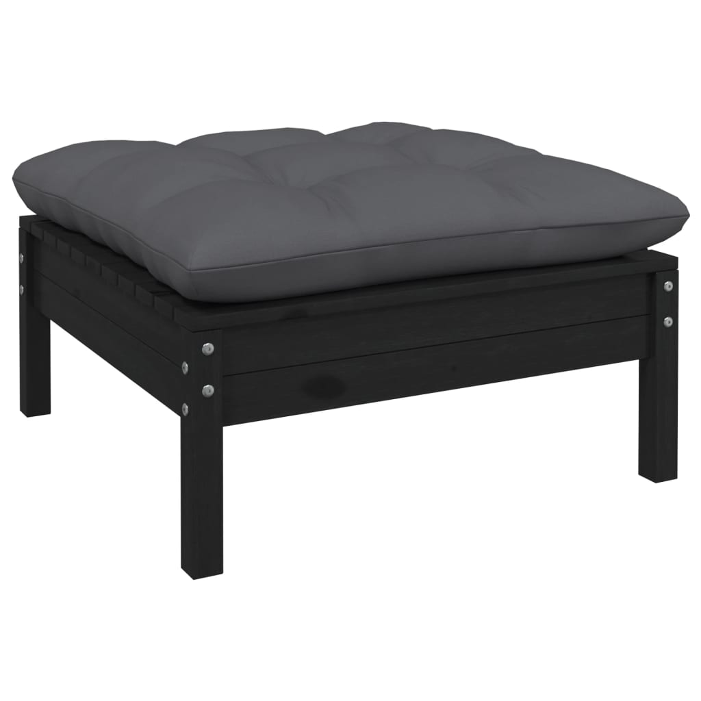 11 pcs conjunto lounge jardim c/ almofadões pinho maciço preto - Leva - Me - Contigo