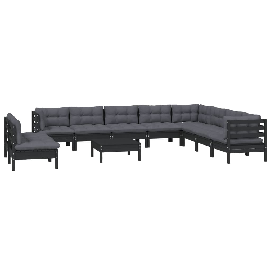 11 pcs conjunto lounge jardim c/ almofadões pinho maciço preto - Leva - Me - Contigo