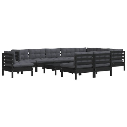 11 pcs conjunto lounge jardim c/ almofadões pinho maciço preto - Leva - Me - Contigo