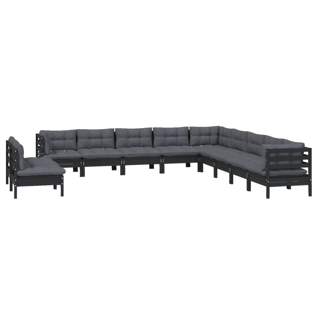 11 pcs conjunto lounge jardim c/ almofadões pinho maciço preto - Leva - Me - Contigo