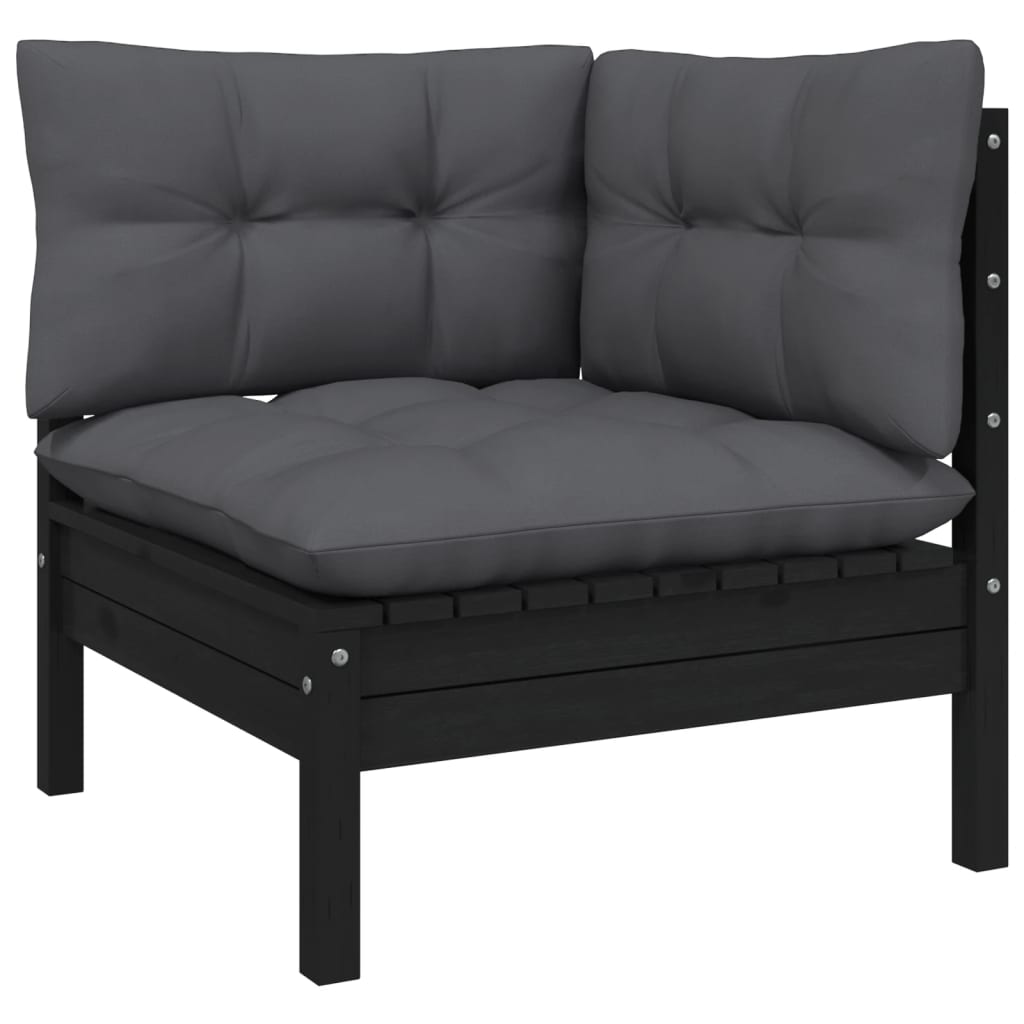 11 pcs conjunto lounge jardim c/ almofadões pinho maciço preto - Leva - Me - Contigo