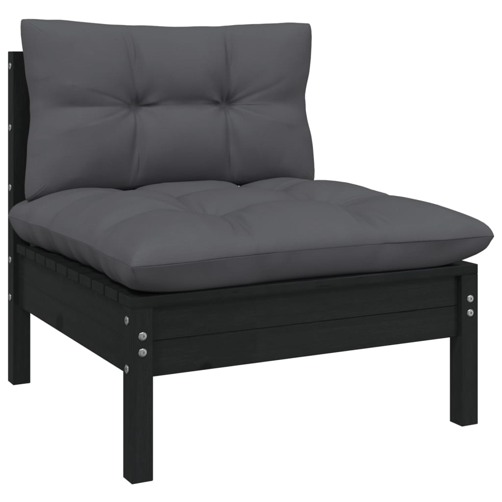 11 pcs conjunto lounge jardim c/ almofadões pinho maciço preto - Leva - Me - Contigo