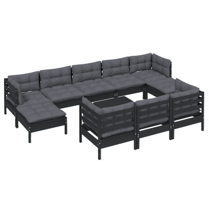 11 pcs conjunto lounge jardim c/ almofadões pinho maciço preto - Leva - Me - Contigo