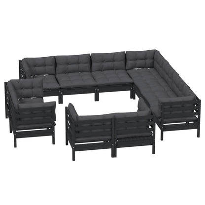 11 pcs conjunto lounge jardim c/ almofadões pinho maciço preto - Leva - Me - Contigo