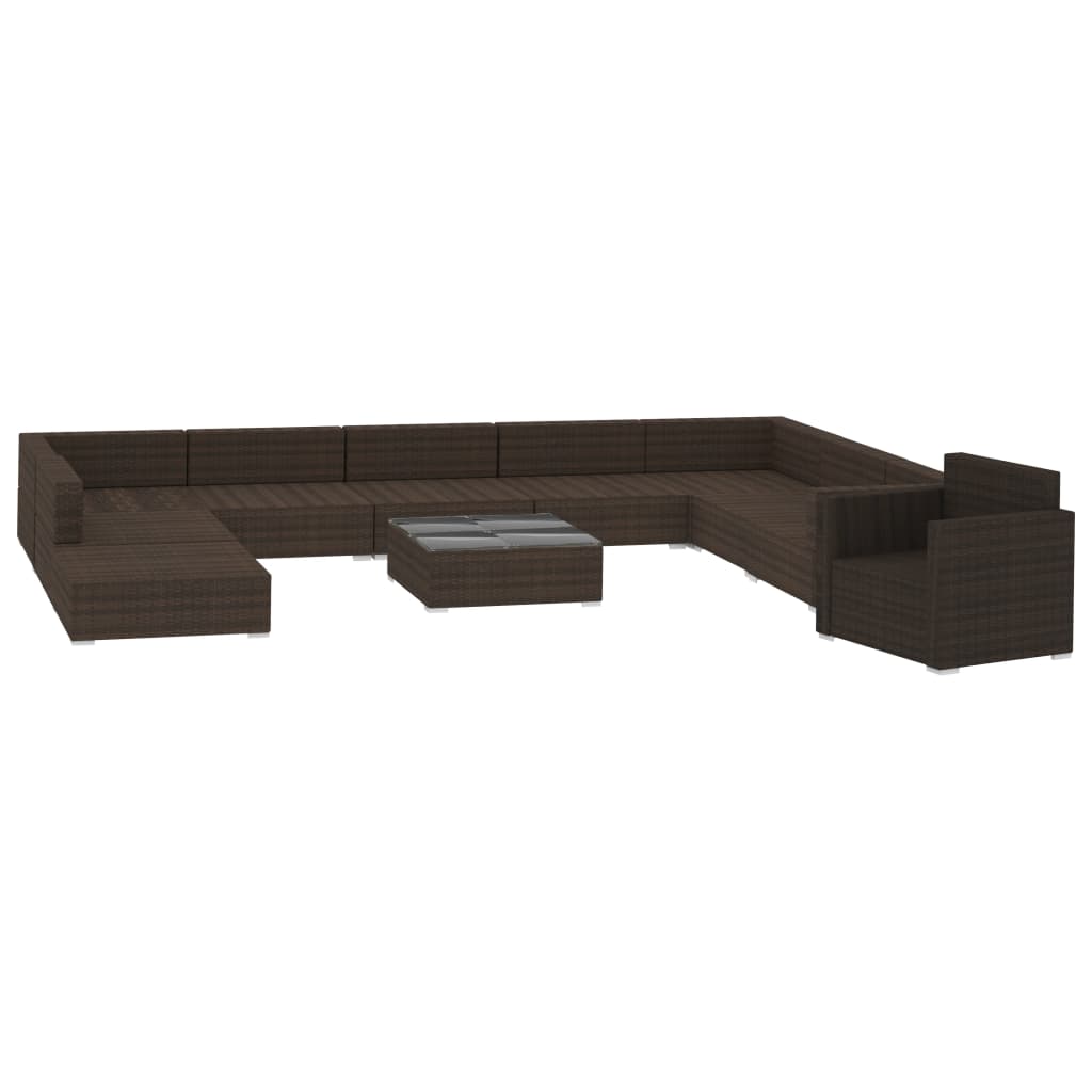 11 pcs conjunto lounge jardim c/ almofadões vime PE castanho - Leva - Me - Contigo