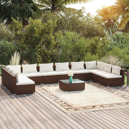 11 pcs conjunto lounge jardim c/ almofadões vime PE castanho - Leva - Me - Contigo