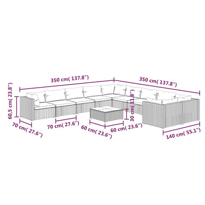 11 pcs conjunto lounge jardim c/ almofadões vime PE castanho - Leva - Me - Contigo