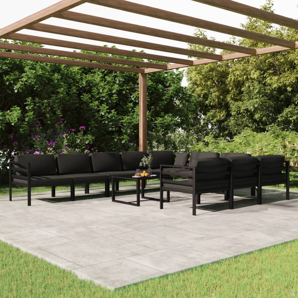 11 pcs conjunto lounge jardim com almofadões alumínio antracite - Leva - Me - Contigo