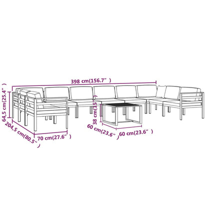 11 pcs conjunto lounge jardim com almofadões alumínio antracite - Leva - Me - Contigo