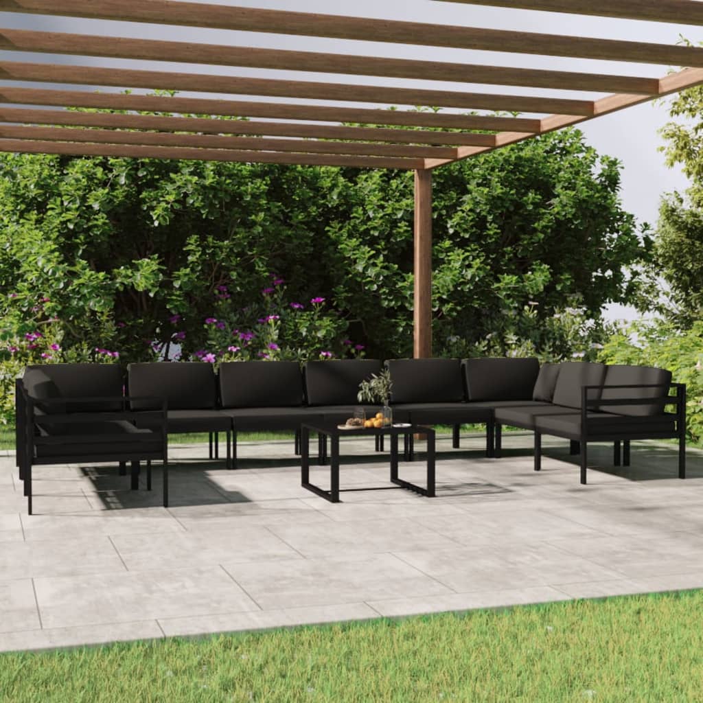 11 pcs conjunto lounge jardim com almofadões alumínio antracite - Leva - Me - Contigo