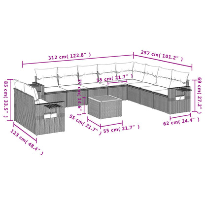 11 pcs conjunto sofás de jardim c/ almofadões vime PE bege - Leva - Me - Contigo