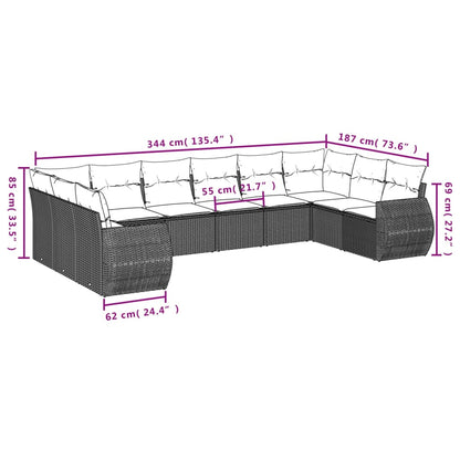 11 pcs conjunto sofás de jardim c/ almofadões vime PE bege - Leva - Me - Contigo