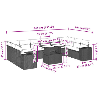 11 pcs conjunto sofás de jardim c/ almofadões vime PE bege - Leva - Me - Contigo