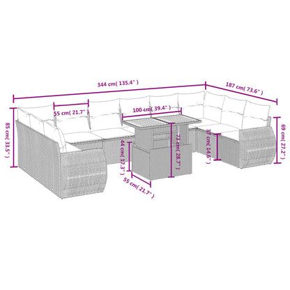 11 pcs conjunto sofás de jardim c/ almofadões vime PE bege - Leva - Me - Contigo