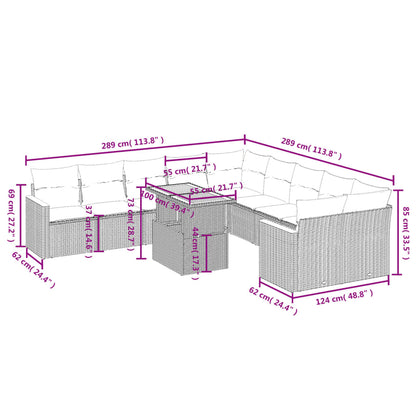 11 pcs conjunto sofás de jardim c/ almofadões vime PE bege - Leva - Me - Contigo