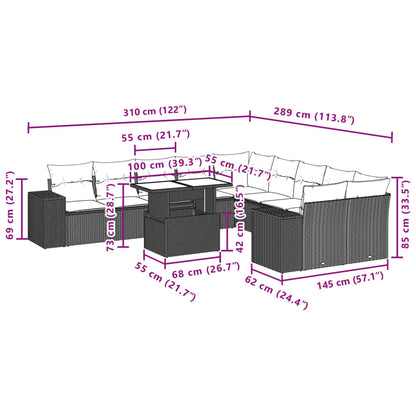 11 pcs conjunto sofás de jardim c/ almofadões vime PE bege - Leva - Me - Contigo