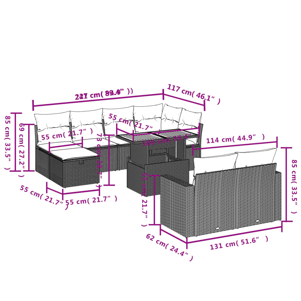 11 pcs conjunto sofás de jardim c/ almofadões vime PE bege - Leva - Me - Contigo