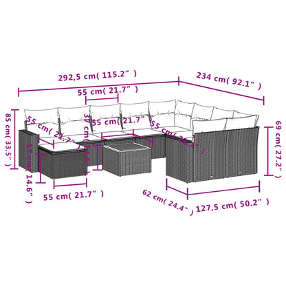 11 pcs conjunto sofás de jardim c/ almofadões vime PE bege - Leva - Me - Contigo