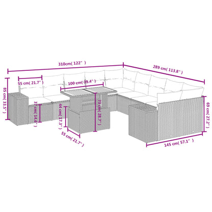 11 pcs conjunto sofás de jardim c/ almofadões vime PE bege - Leva - Me - Contigo