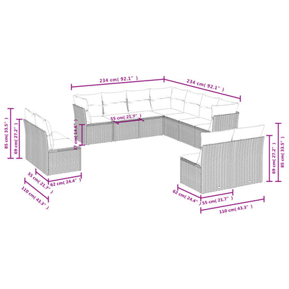 11 pcs conjunto sofás de jardim c/ almofadões vime PE bege - Leva - Me - Contigo