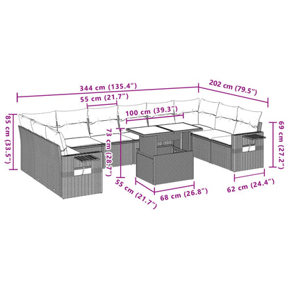 11 pcs conjunto sofás de jardim c/ almofadões vime PE bege - Leva - Me - Contigo