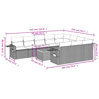 11 pcs conjunto sofás de jardim c/ almofadões vime PE bege - Leva - Me - Contigo