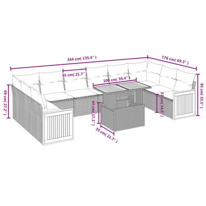 11 pcs conjunto sofás de jardim c/ almofadões vime PE bege - Leva - Me - Contigo