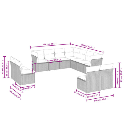 11 pcs conjunto sofás de jardim c/ almofadões vime PE bege - Leva - Me - Contigo