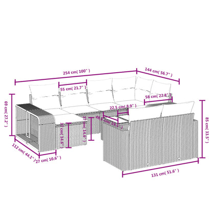 11 pcs conjunto sofás de jardim c/ almofadões vime PE bege - Leva - Me - Contigo