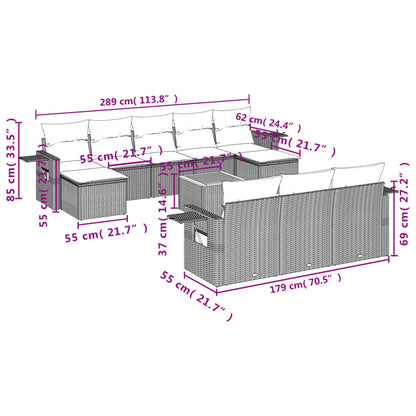 11 pcs conjunto sofás de jardim c/ almofadões vime PE bege - Leva - Me - Contigo