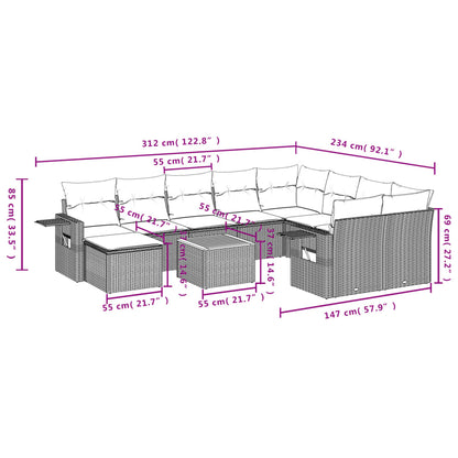 11 pcs conjunto sofás de jardim c/ almofadões vime PE bege - Leva - Me - Contigo