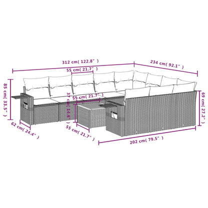 11 pcs conjunto sofás de jardim c/ almofadões vime PE bege - Leva - Me - Contigo