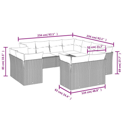 11 pcs conjunto sofás de jardim c/ almofadões vime PE bege - Leva - Me - Contigo