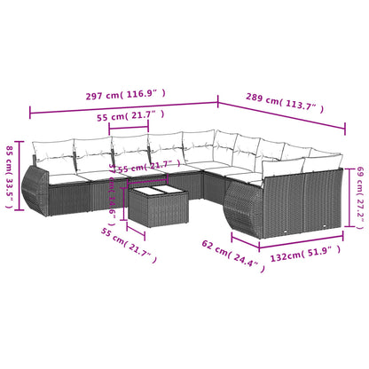 11 pcs conjunto sofás de jardim c/ almofadões vime PE bege - Leva - Me - Contigo