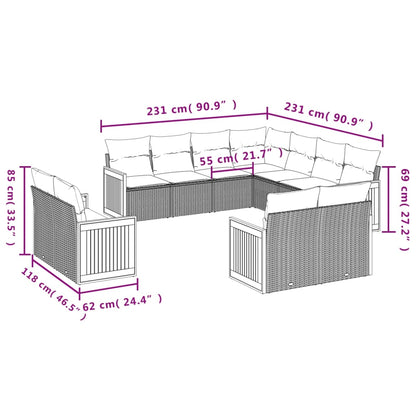 11 pcs conjunto sofás de jardim c/ almofadões vime PE bege - Leva - Me - Contigo