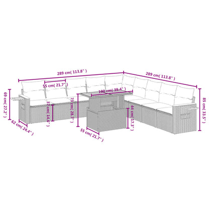 11 pcs conjunto sofás de jardim c/ almofadões vime PE bege - Leva - Me - Contigo