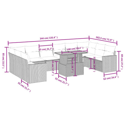 11 pcs conjunto sofás de jardim c/ almofadões vime PE bege - Leva - Me - Contigo