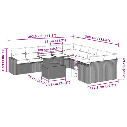 11 pcs conjunto sofás de jardim c/ almofadões vime PE bege - Leva - Me - Contigo