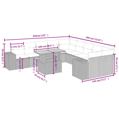 11 pcs conjunto sofás de jardim c/ almofadões vime PE bege - Leva - Me - Contigo